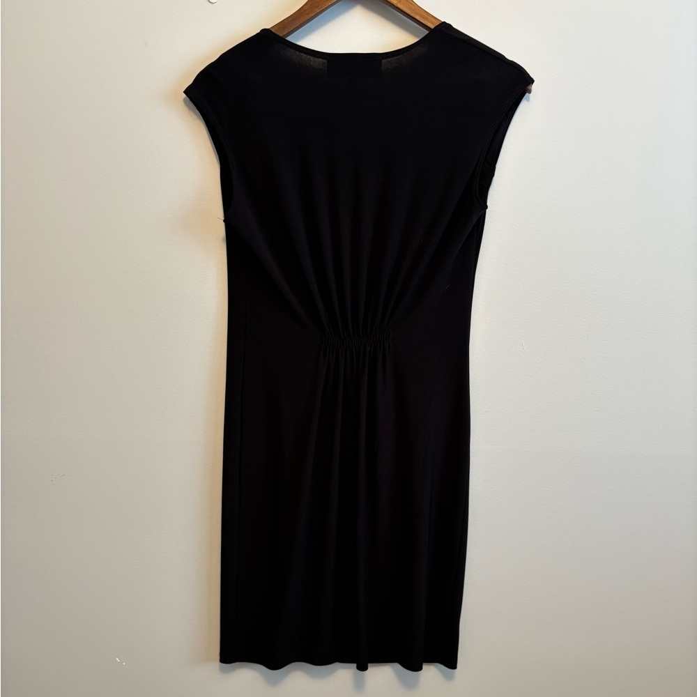 Ellen Parker Vintage Cap Sleeve Sheath Ruffle Silky Stretchy Mini Dress Black - Picture 6 of 10